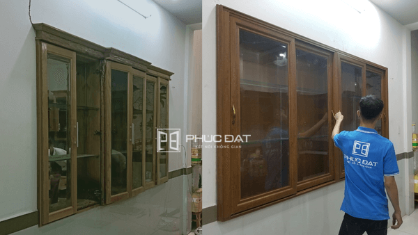 Công trình thay mới tủ bếp gỗ sang tủ bếp nhôm giả gỗ tại Gò Vấp 2 cong trinh tu bep nhom kinh go vap thay moi tu bep go 1