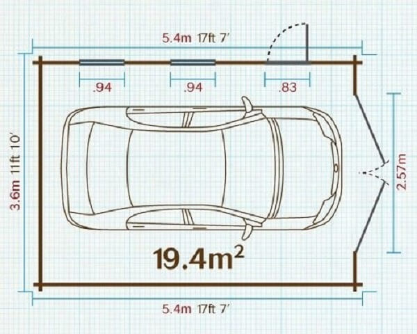 Bảng kích thước tham khảo diện tích gara cần và chiều dài, chiều rộng xe ô tô.