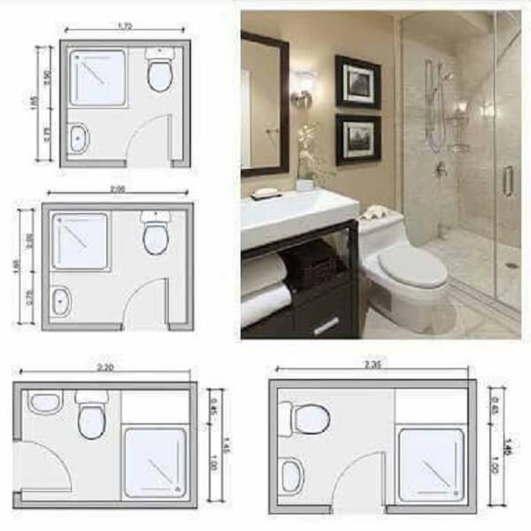 Kích thước phòng vệ sinh tiêu chuẩn cho nhà vệ sinh có diện tích lớn.