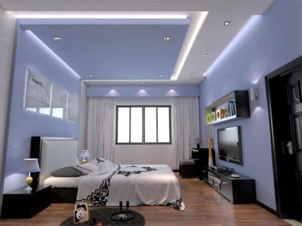 Trần thạch cao phòng ngủ hiện đại sử dụng màu dịu dàng dễ chịu.