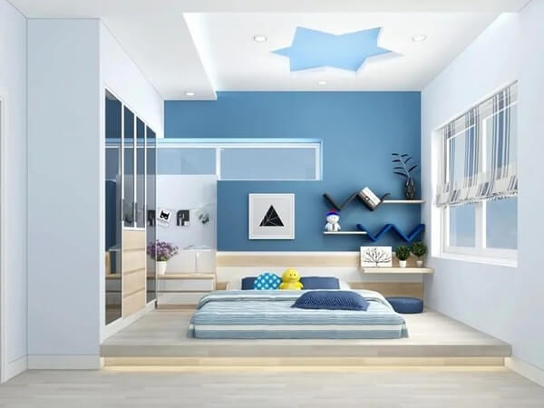 Thiết kế phòng ngủ đơn giản với các gam màu sáng.